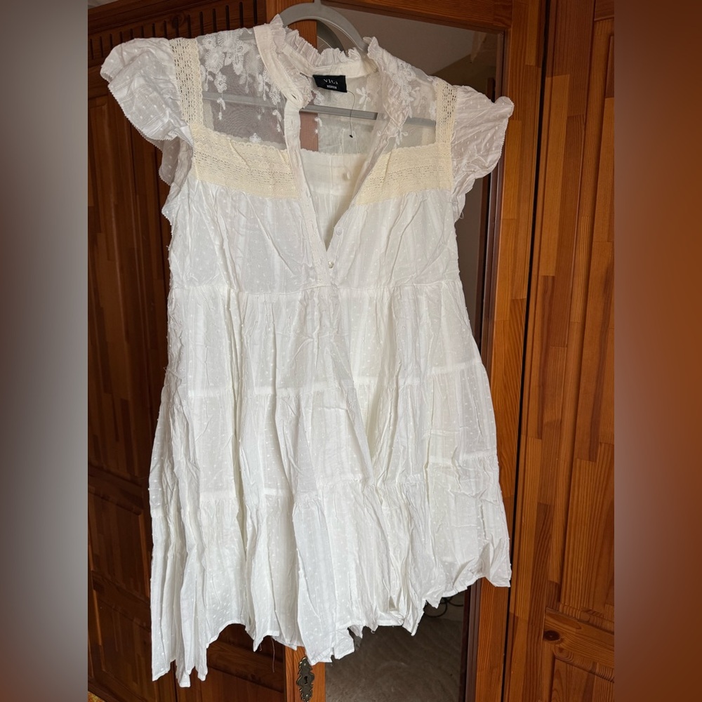 NWT VICI Ivory Tiered Swiss Dot Lace Dress, 100% cotton lined
